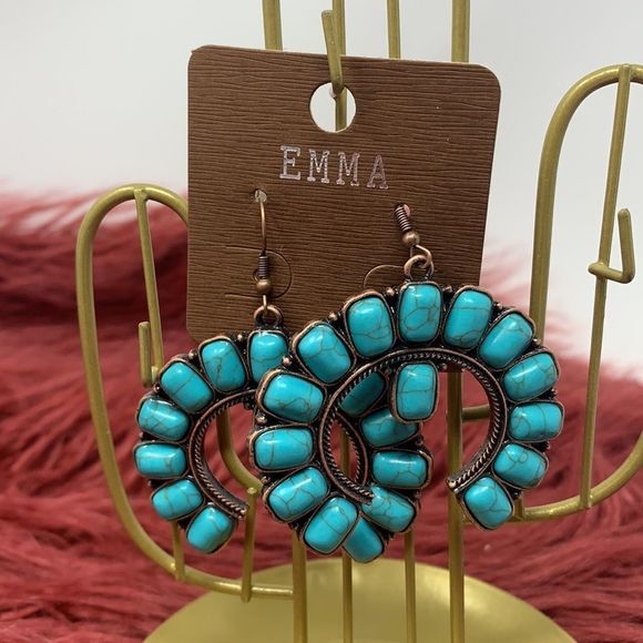 Western Turquoise and Copper Fishhook Earrings NWT - Picture 2 of 8